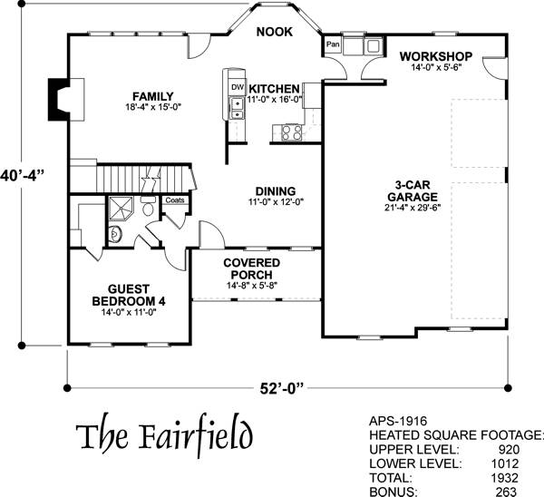 Lower Floorplan image of The Fairfield House Plan